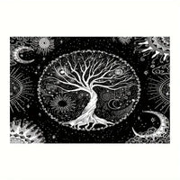 A Set Of Black Bohemian Style Tree Of Life Sun And Moon Elements Beautiful Psychedelic Background Decoration Tapestry