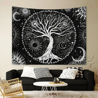 A Set Of Black Bohemian Style Tree Of Life Sun And Moon Elements Beautiful Psychedelic Background Decoration Tapestry