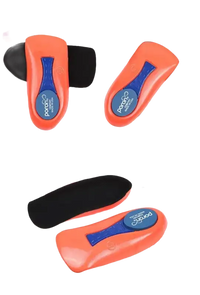 Orange and black shoe inserts.