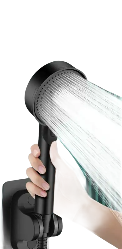 Black five-speed shower head with strong pressurization.