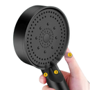 Black shower head with multiple spray settings.