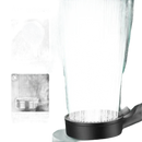 Black shower head with water stream.