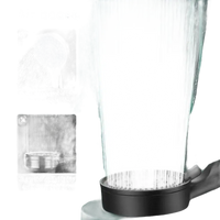 Black shower head with water stream.