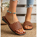 New Women’s Slippers Summer Selling Sexy Braided Red Square Toe Flat Flip-Flops Fashion Beach Mules Casual Indoor Home