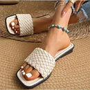 New Women’s Slippers Summer Selling Sexy Braided Red Square Toe Flat Flip-Flops Fashion Beach Mules Casual Indoor Home