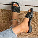 New Women’s Slippers Summer Selling Sexy Braided Red Square Toe Flat Flip-Flops Fashion Beach Mules Casual Indoor Home
