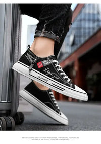 Men’s Canvas Shoe Male Sneakers Breathable Men Sports Black Cloth Shoe Trend Letter Men Low Cut Sneaker Casual Shoes