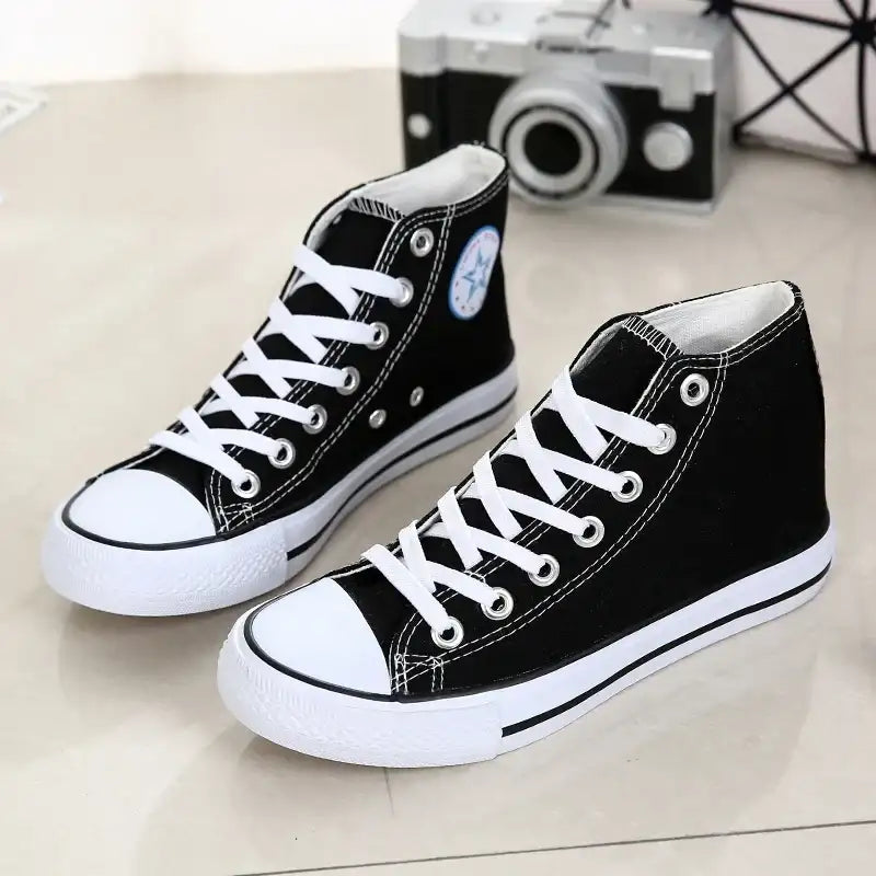 Clearance_1pc Unisex Casual Simple Comfort Breathable Vulcanization Sneakers Lace-Up Canvas Trendy High Top