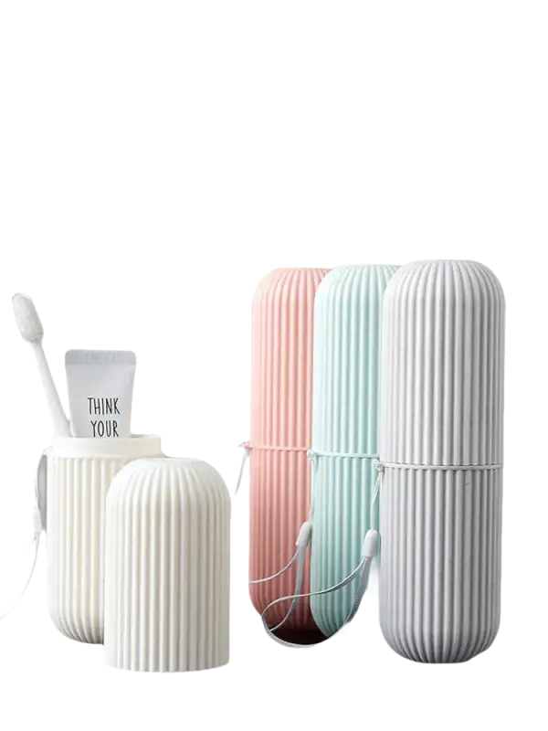 Multifunctional toiletry cups with ribbed design for Vertibrush Travel Kit and travel-sized conditioning hair