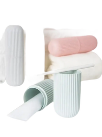 Pastel-colored toothbrush and toothpaste travel containers from Vertibrush Travel Kit