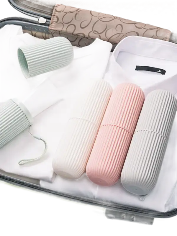 Pastel toothbrush cases from Vertibrush Travel Kit with trendy design for on-the-go smiles