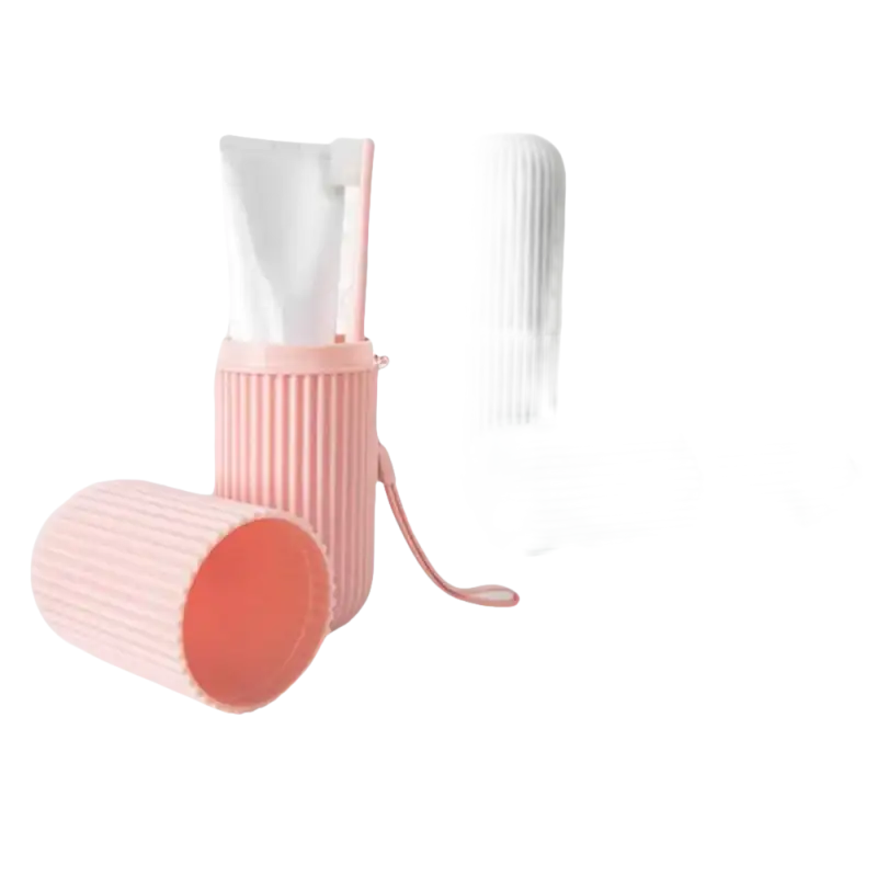 Portable toothbrush and toothpaste containers from Vertibrush Travel Kit for on-the-go freshness