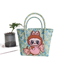 Woven tote bag with cartoon character.