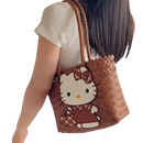 Woven brown Hello Kitty tote bag.