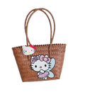 Woven tote bag with Hello Kitty embellishments.