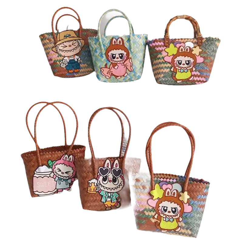Bunny Woven Basket Bag Cute Labubu Storage High Capacity Totes