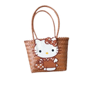 Brown woven Hello Kitty tote bag.