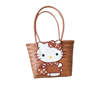 Brown woven Hello Kitty tote bag.