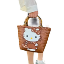 Brown woven Hello Kitty handbag.