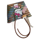Woven tote bag with Hello Kitty embellishments.