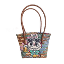 Woven tote bag with cartoon bunny.