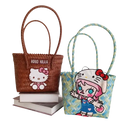 Two Hello Kitty woven handbags.
