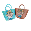 Two woven tote bags with cartoon character.