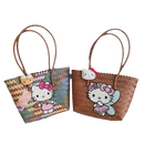 Two Hello Kitty woven tote bags.