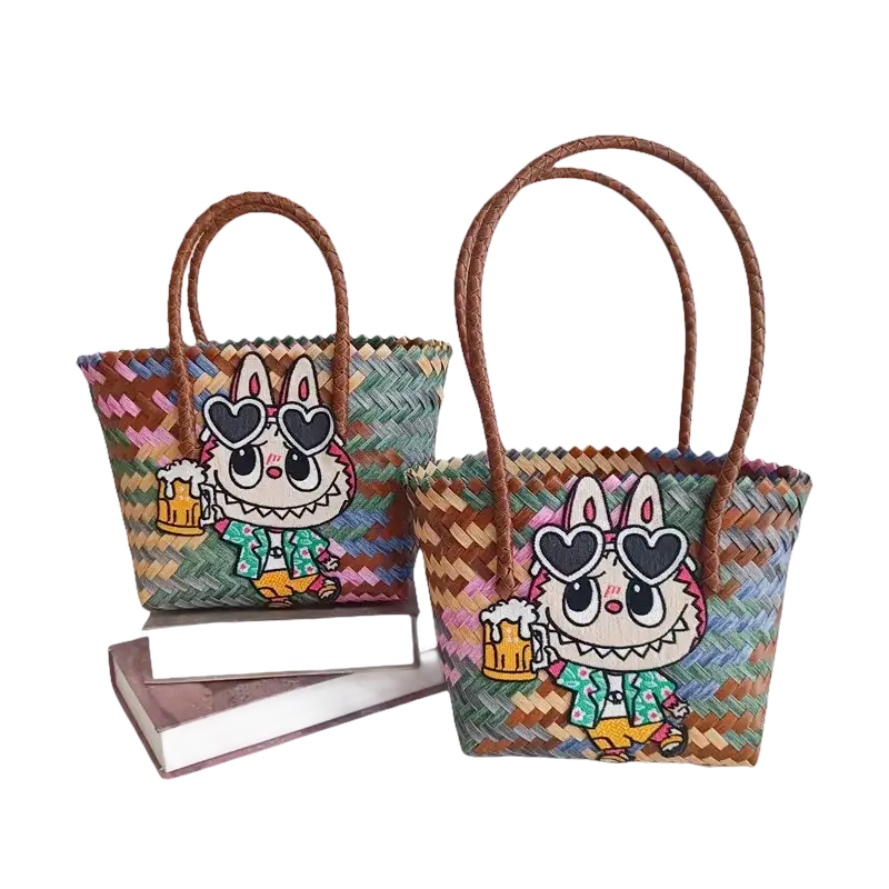 Bunny Woven Basket Bag Cute Labubu Storage High Capacity Totes