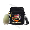Black cartoon-themed crossbody bag.