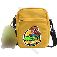 Yellow canvas crossbody bag.