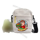 Gray canvas crossbody bag.