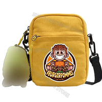 Yellow canvas crossbody bag.