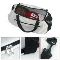 White duffel bag with black accents.