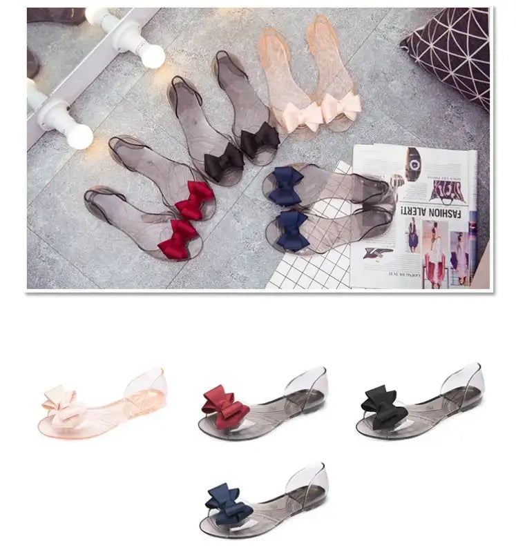 Women Sandals Open Toe Summer Jelly Shoes Woman Fashion Butterfly-knot Flat Sandals Women Beach Shoes Slip On Flip