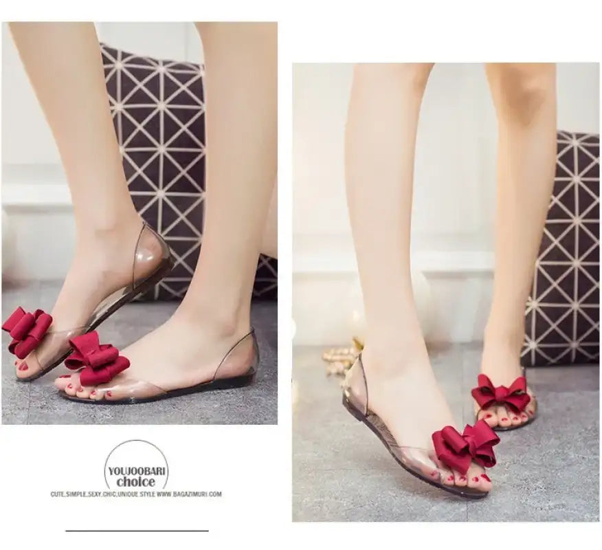 Women Sandals Open Toe Summer Jelly Shoes Woman Fashion Butterfly-knot Flat Sandals Women Beach Shoes Slip On Flip