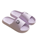 Lavender bear-themed slide sandals.