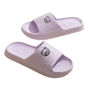 Pair of lavender bear-themed slide sandals.