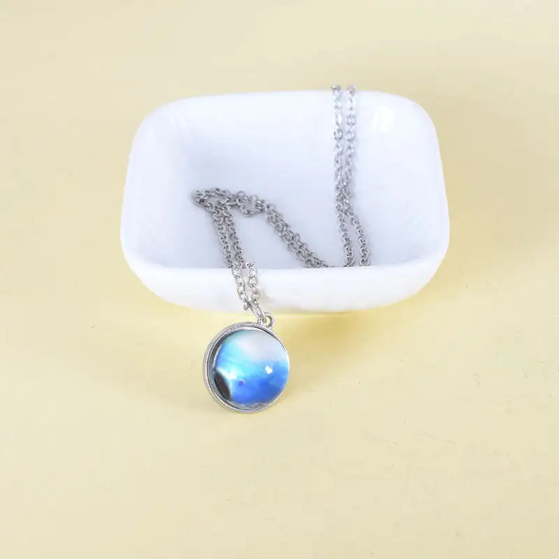 Celestial Yin Yang Nebula Silver Necklace Trendy Educational