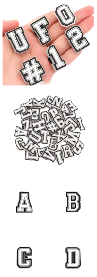 Black and white letter charms.
