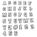 Black and white varsity-style letter and number charms.