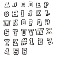 Black and white varsity-style letter and number charms.