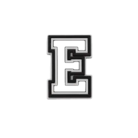 Black and white letter E.