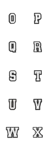 Varsity-style alphabet letters.
