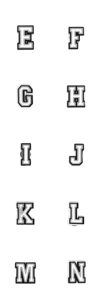 Varsity-style alphabet letters.