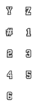 Varsity-style letters and numbers.