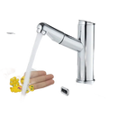 Chrome bathroom faucet.