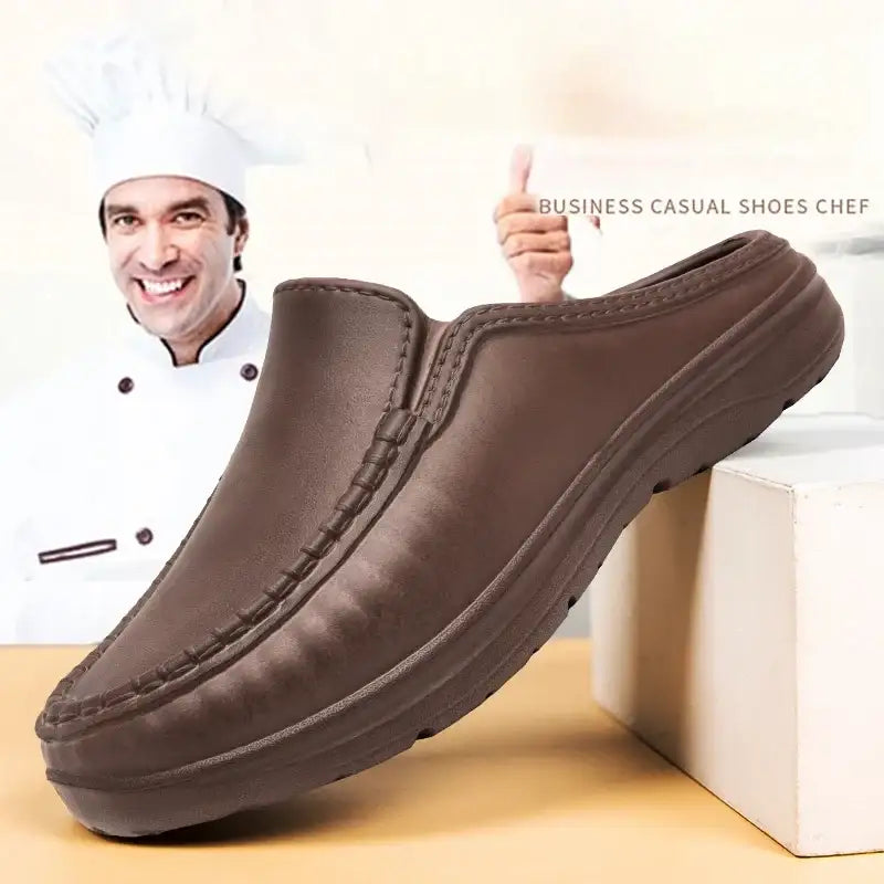 Comfy Brown Leather Men Chef Shoes