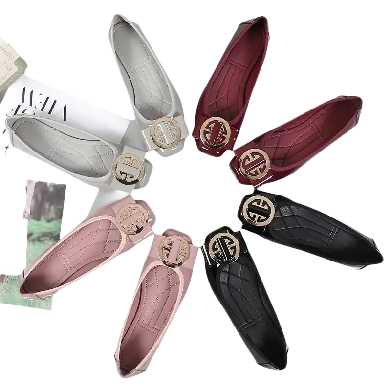 Arrangement of colorful ballet flats.
