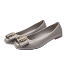 Gray patent leather ballet flats.
